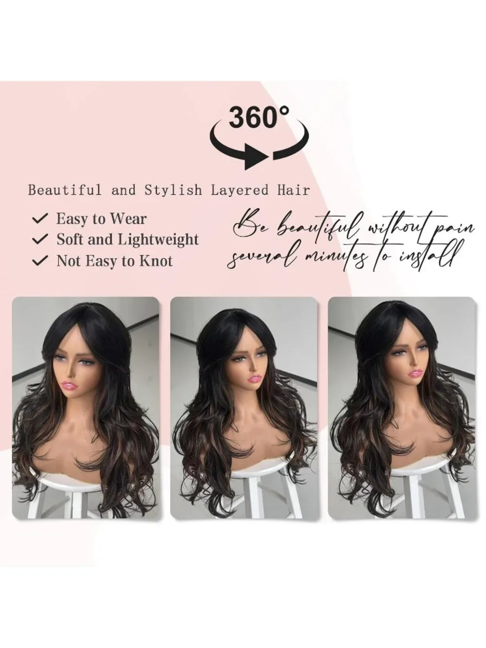 Women's Black Brown Long Blonde Wavy Synthetic Platinum Layered Classic Wigs